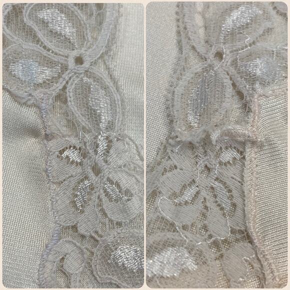 Vintage 60s FRENCH Artel Beige Nylon Lace Trim Wide Strap Full Slip Dress Size M - Picture 11 of 12